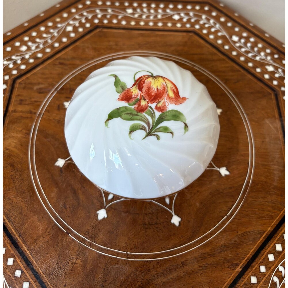 Vintage Nymphenburg Round Floral Lidded Jewelry Trinket Box